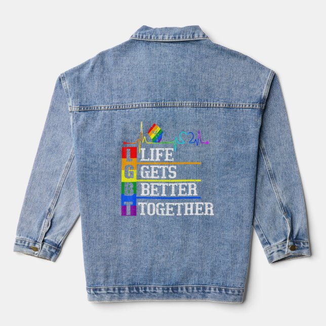 Lgbt Life - Gets - Better - Together Heartbeat Rai Jeansjacke (Rückseite)