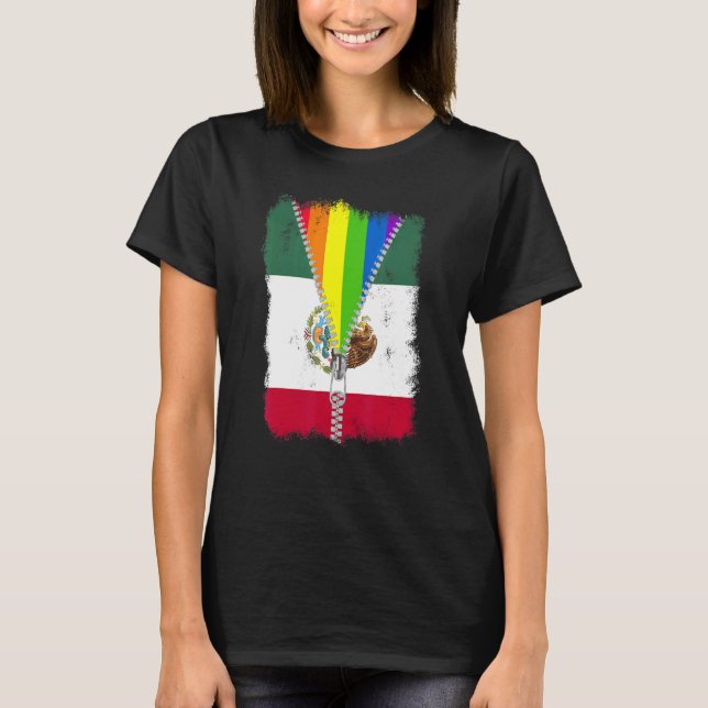 LGbt Mexico Flag Zip Rainbow Mexicanischer Gay Pri T-Shirt (Vorderseite)