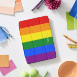 LGBT Mit Monogramm Regenbogenstreifen Gay Lesbian  iPad Pro Cover<br><div class="desc">Erstellen Sie Ihre eigenen, personalisierten, einzigartigen, einzigartigen, einzigartigen, stilvollen Imitate Gold Typografie Skript Name Monogram / Initialen, mit Monogramm, cool, modern, lebendig, LGBT Gay Pride Regenbogenfarben, farbenfrohe geometrische Streifen Muster, magnetische iPad Smart Cover, die sich in mehrere Standpositionen faltet und das graue Mikrofaser-Interieur schützt Ihren Bildschirm, und weck / Schlaffunktion....</div>
