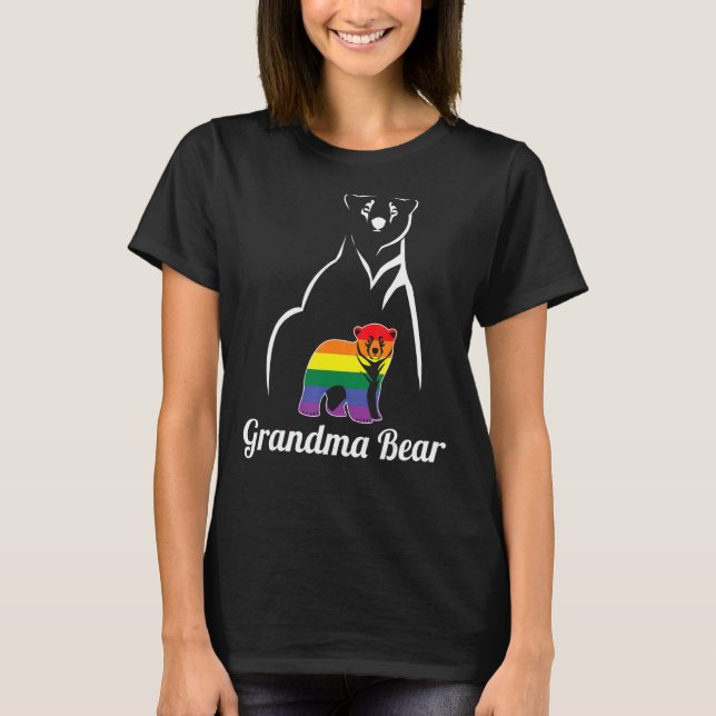 Lgbt Oma Bear Gay Pride Lesbian Regenbogenschleier T-Shirt (Vorderseite)