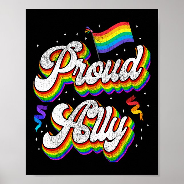 LGBT Pride Allly Rainbow Flag Retro Vintag Poster (Vorne)