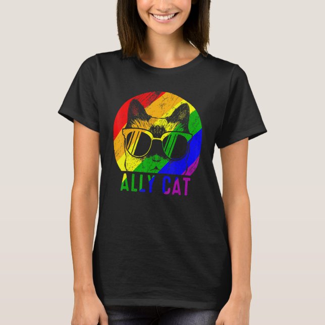 Lgbt Pride Ally Cat Rainbow Flag Gay Lesbian Supp T-Shirt (Vorderseite)
