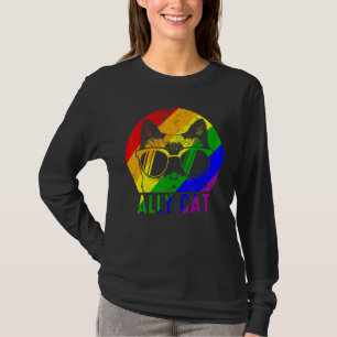 Lgbt Pride Ally Cat Rainbow Flag Gay Lesbian Supp T-Shirt