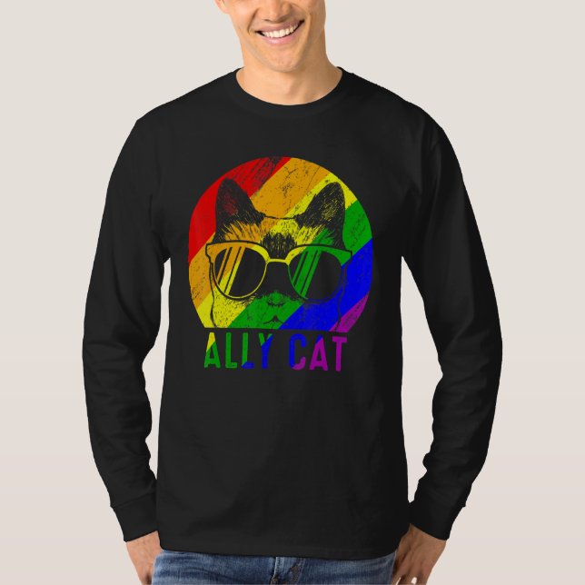 Lgbt Pride Ally Cat Rainbow Flag Gay Lesbian Supp T-Shirt (Vorderseite)