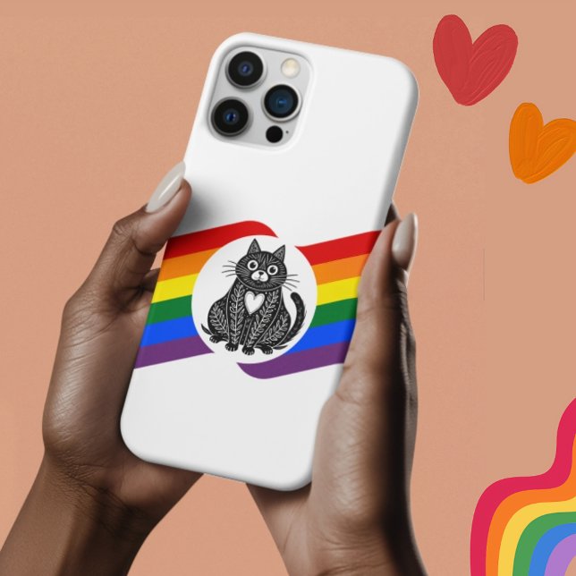 LGBT Pride Black & White Folk Art Kat iPhone Fall iPhone 16 Hülle (lgbtq pride cat iphone case)