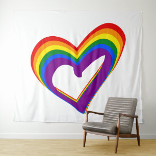 LGBT Pride Colorful Rainbow Flag Herz Gay Liebe Wandteppich