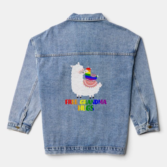 LGBT Pride Free Grandma Hugs Llama Rainbow Family Jeansjacke (Rückseite)