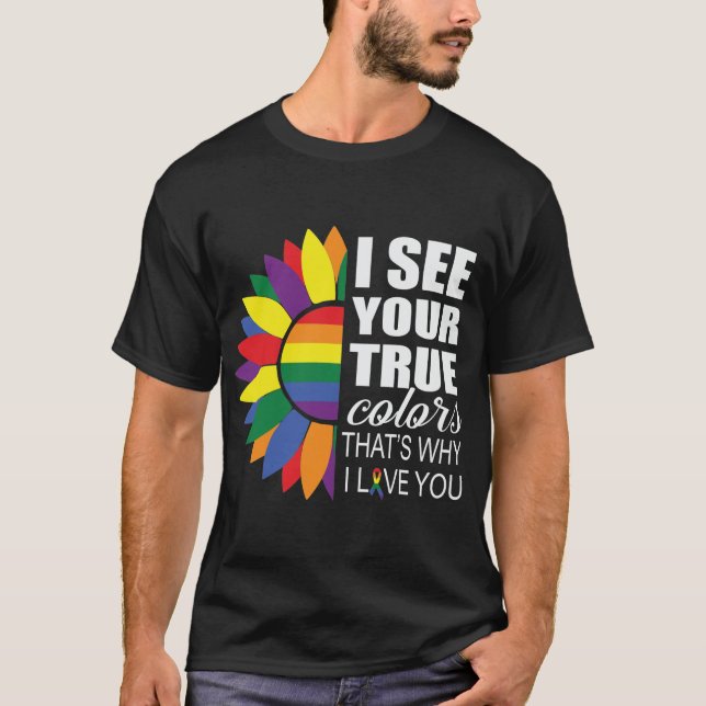 LGBT Pride Gay Lesbian Modern Rainbow Sunflower T-Shirt (Vorderseite)