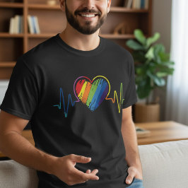 LGBT Pride Gay Lesbian Moderner Rainbow Heartbeat T-Shirt