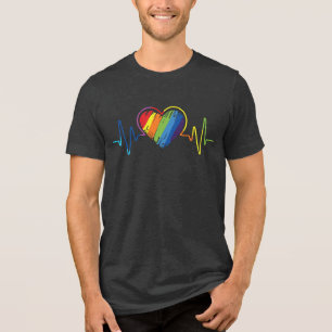 LGBT Pride Gay Lesbian Moderner Rainbow Heartbeat Tri-Blend Shirt