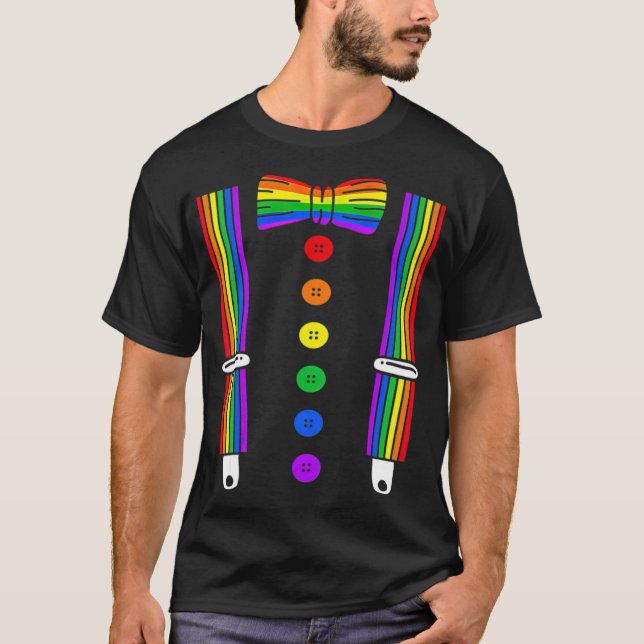 LGBT Pride Gay Rainbow Tuxedo Suspenders T -standa T-Shirt (Vorderseite)