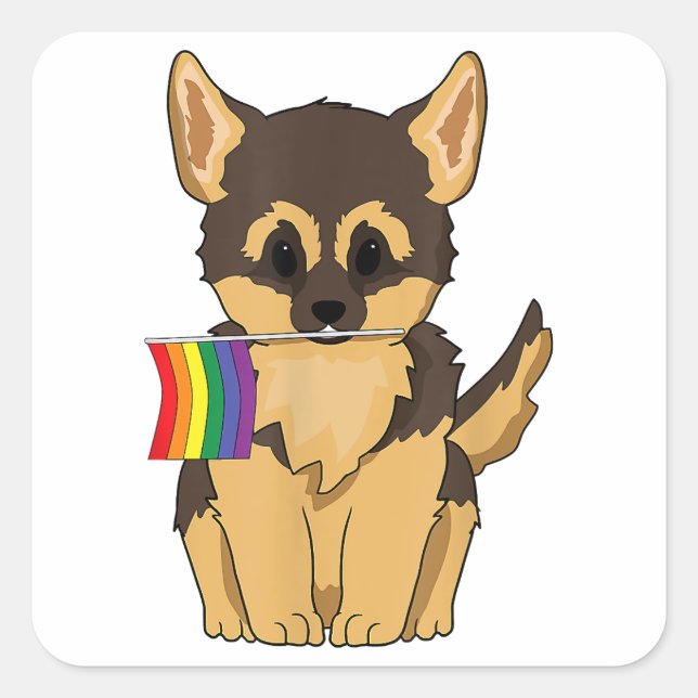 LGBT Pride German Shepherd Dog Regenbogenflagge Ga Quadratischer Aufkleber (Vorderseite)