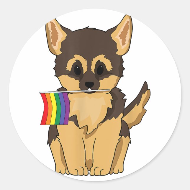 LGBT Pride German Shepherd Dog Regenbogenflagge Ga Runder Aufkleber (Vorderseite)