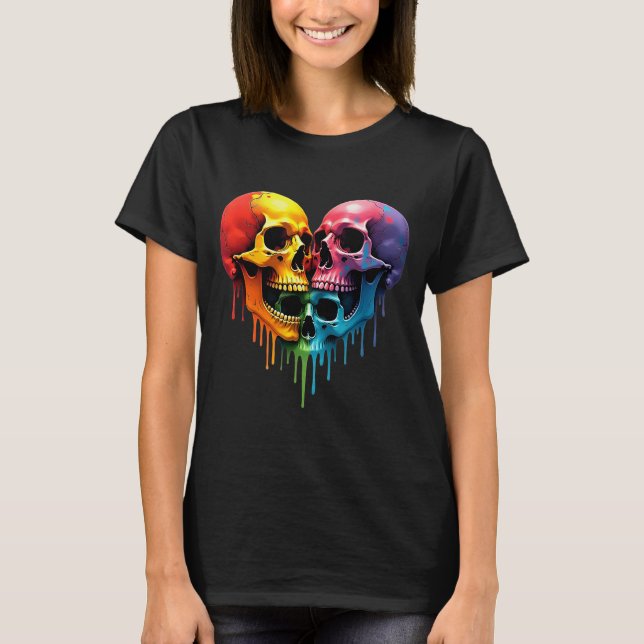Lgbt Pride Halloween Horror Skeleton Skull Rainbow T-Shirt (Vorderseite)