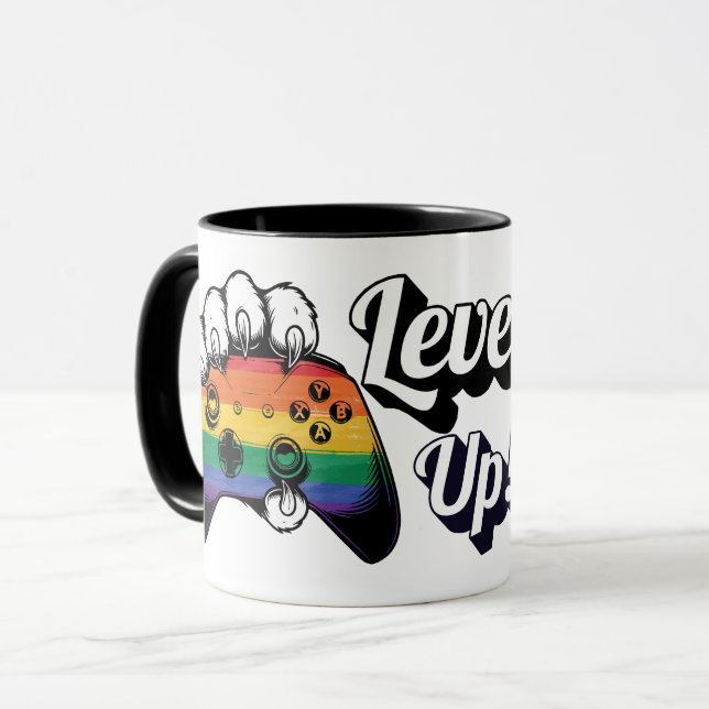 LGBT Pride Level Up Tiger Pfoten Controller Tasse  (Vorderseite Links)