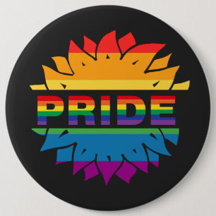 LGBT+Pride-Liebe. Blume mit Regenbogenfarben Button