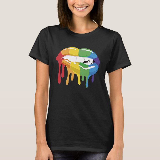 LGBT Pride Lips Colourful Brush Stroke Love Vampir T-Shirt (Vorderseite)