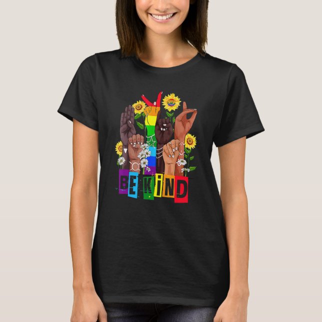 LGbt Pride Month Hand Sonnenblumen mit freundliche T-Shirt (Vorderseite)