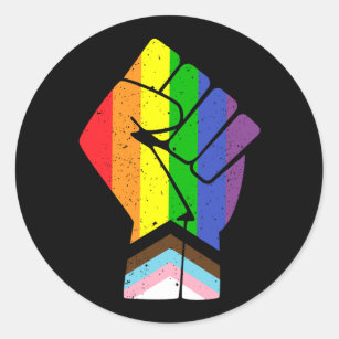 LGBT Pride (Progress) Flag mit erhöhter Faust Runder Aufkleber