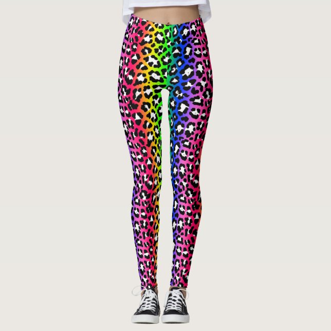 LGBT Pride Punk Rock Rainbow Leopard Print Leggings (Vorderseite)