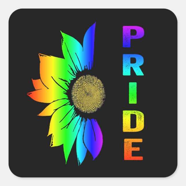 LGBT Pride Rainbow Flag Blume Sonnenblume Quadratischer Aufkleber (Vorderseite)