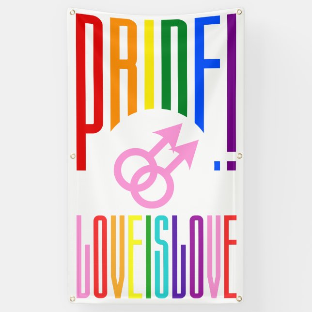 LGBT Pride Rainbow Flag Colors Gay Wedding Sign Banner (Vertikal)