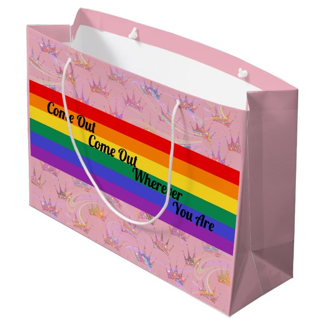 LGBT Pride Rainbow Flag Glam Chic Glitzer Crown Große Geschenktüte (Rückseite Schrägansicht)