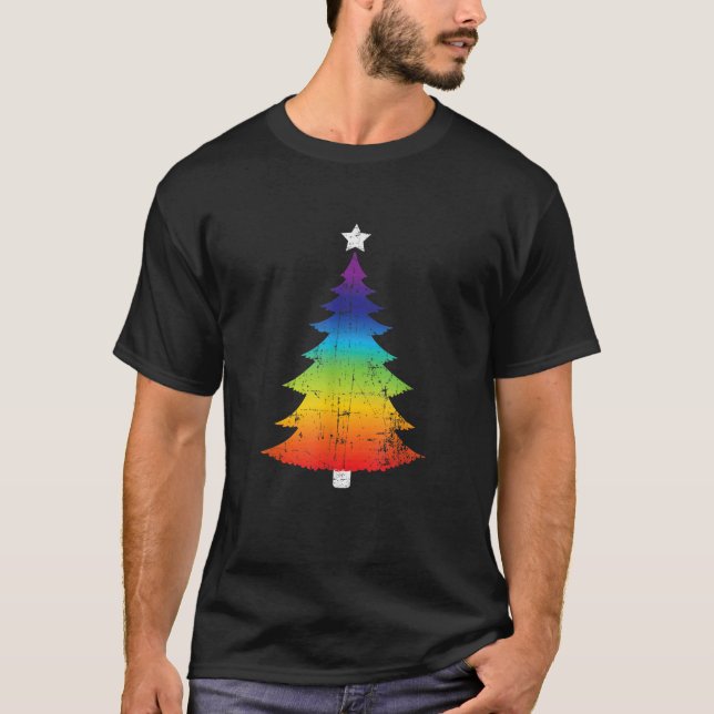 LGBT Pride Rainbow Gay Flag Weihnachtsbaum T-Shirt (Vorderseite)