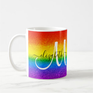 LGBT Pride Rainbow Glitzer Stripskripte Monogramm Kaffeetasse