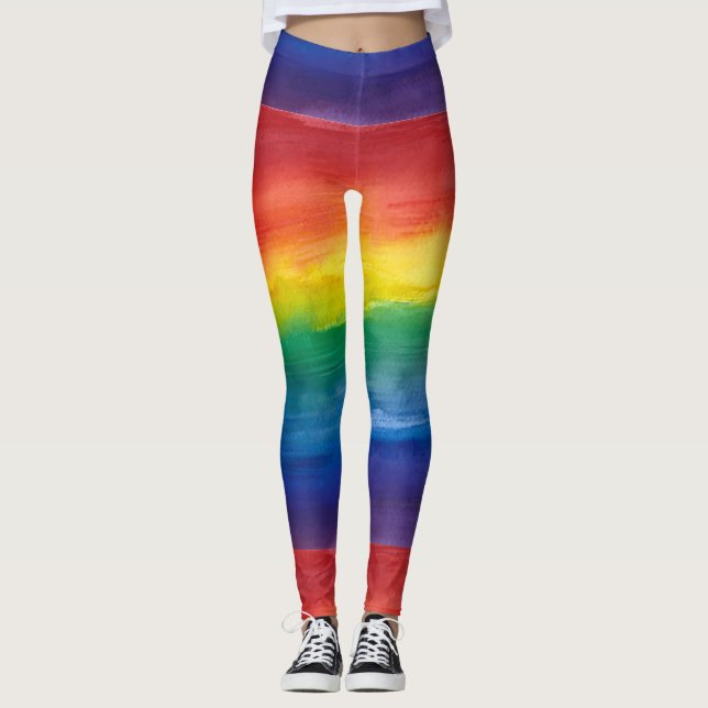 LGBT Pride Watercolor Rainbow-Muster Leggings (Vorderseite)