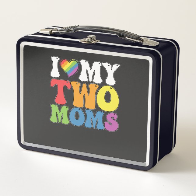 LGBT Prix I Liebe meine zwei Mamas Gay Lesbian Sup Metall Brotdose (Vorderseite)