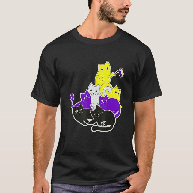 LGBT Prix Social Movement Non Binary Cat Flag T-Shirt (Vorderseite)