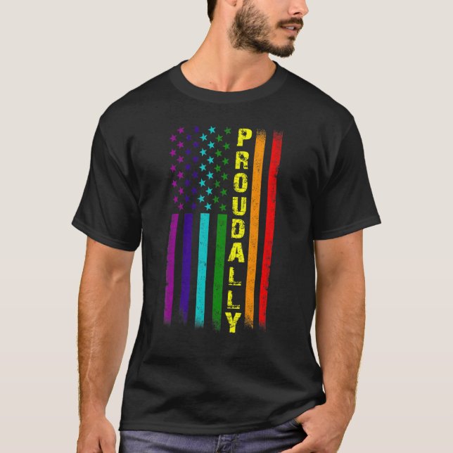 Lgbt Proud Ally Lgbtq Proud American Flags Rainbow T-Shirt (Vorderseite)