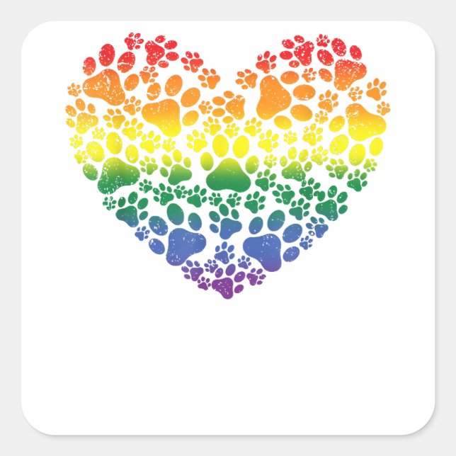 LGBT-Q Dog Paw Print Gay Pride Rainbow Heart Men W Quadratischer Aufkleber (Vorderseite)