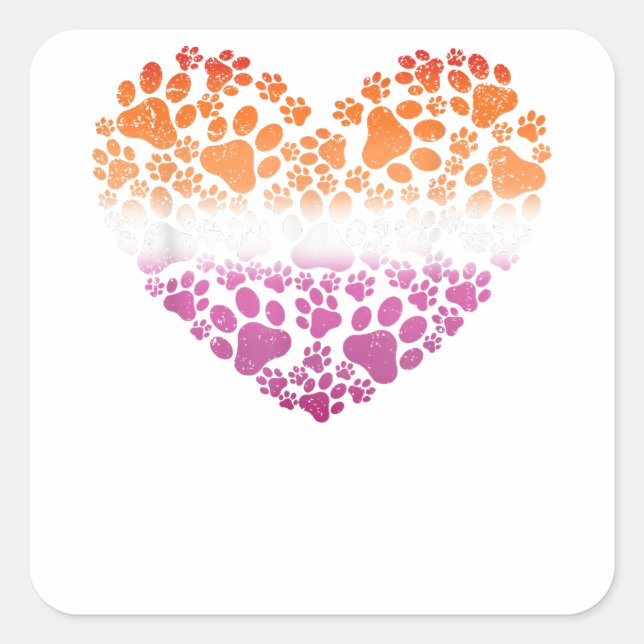 LGBT-Q Dog Paw Print Lesbian Pride Rainbow Heart M Quadratischer Aufkleber (Vorderseite)