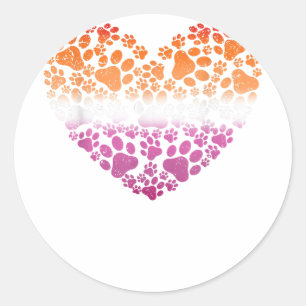 LGBT-Q Dog Paw Print Lesbian Pride Rainbow Heart M Runder Aufkleber