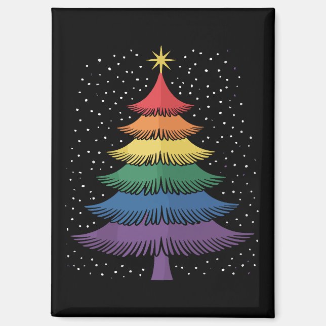 LGBT-Q Pride Christmas Tree Pajama Rainbow Flag Magnet (Vorderseite)