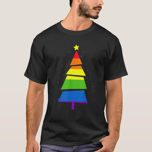 LGBT Q Pride Rainbow Flag Gay Christmas Tree X Mas T-Shirt (Vorderseite)