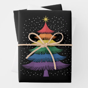 LGBT-Q Pride-Weihnachtsbaum-Pyjama-Regenbogenflagg Geschenkpapier Set