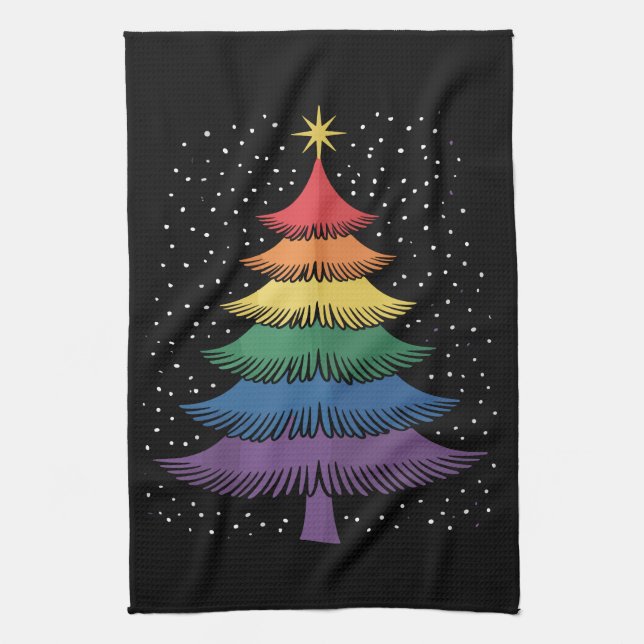 LGBT-Q Pride-Weihnachtsbaum-Pyjama-Regenbogenflagg Geschirrtuch (Vertikal)