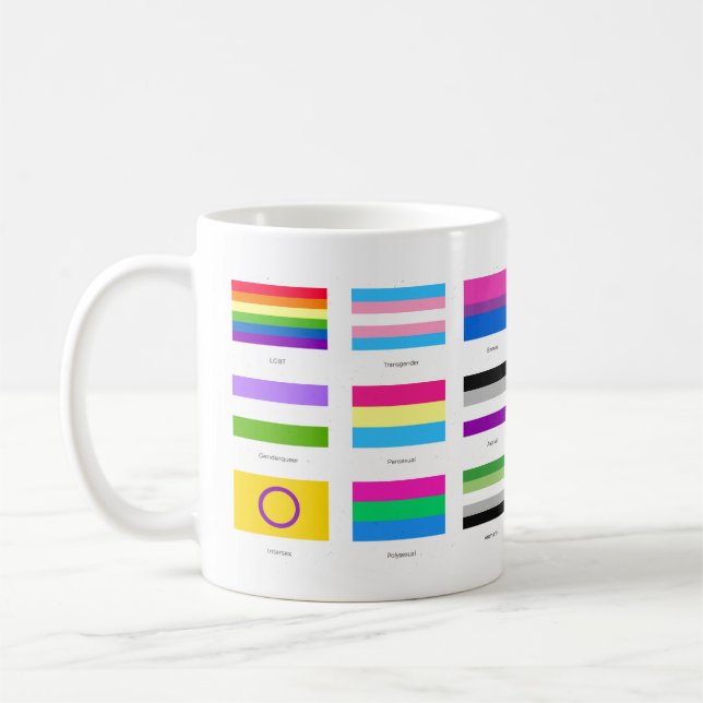 LGBT QIA Prix 9 x FLAGS Rainbow Awareness Chic Kaffeetasse (Links)