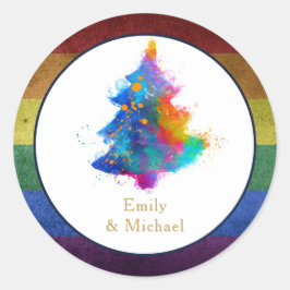 LGBT Rainbow Christmas Tree Event Personalisiert Runder Aufkleber