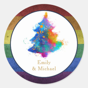 LGBT Rainbow Christmas Tree Event Personalisiert Runder Aufkleber