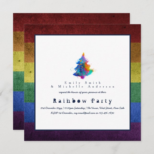 LGBT Rainbow Christmas Tree Party Gay Pride Einladung (Vorne/Hinten)