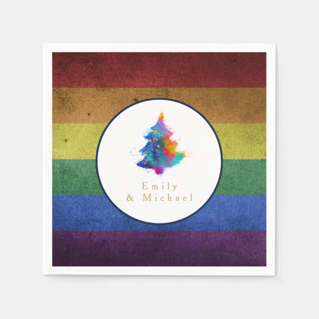 LGBT Rainbow Christmas Tree Party Gay Pride Flag Serviette (Vorderseite)