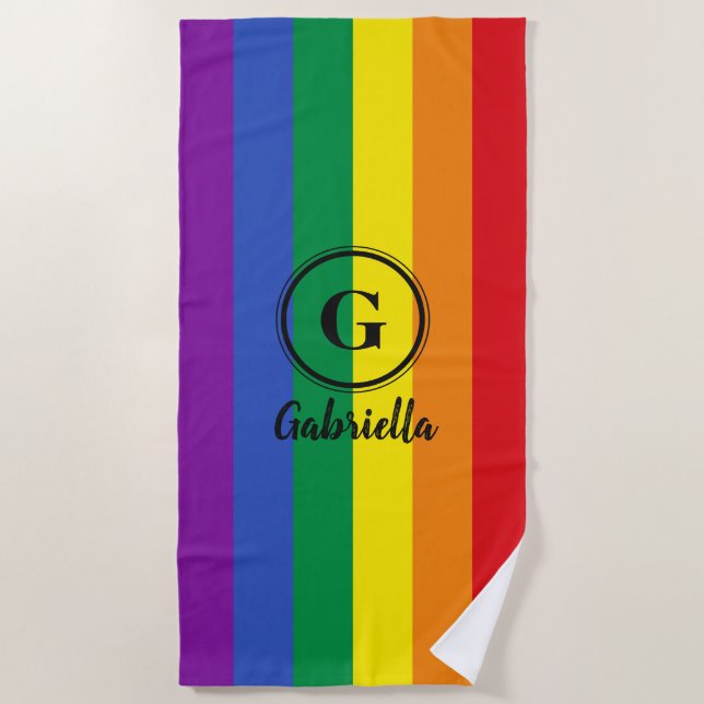 LGBT Rainbow Gay Pride Flag Schwarzes benutzerdefi Strandtuch (Vorderseite)
