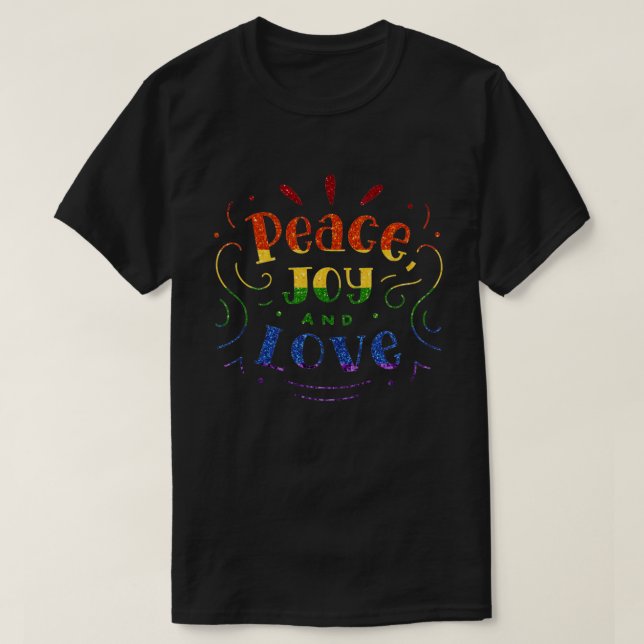 LGBT Rainbow Glitzer Peace Joy Liebe T-Shirt (Design vorne)