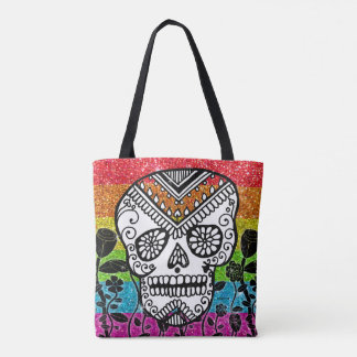 LGBT Rainbow Glitzer Zucker Skull Schwarze Blume