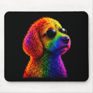 Lgbt rainbow goldendoodle with sunglasses gay mousepad