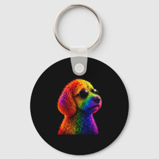 Lgbt rainbow goldendoodle with sunglasses gay schlüsselanhänger